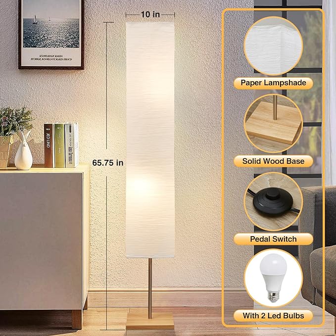 65" Floor Lamp for Living Room, 3 Way Dimmable Led Floor Lamp Column Floor Lamp Standing Lamp Corner Floor Lamp Modern Floor Lamp for Bedroom, Office& Living Room(Bulbs Included) - LeafyLoom