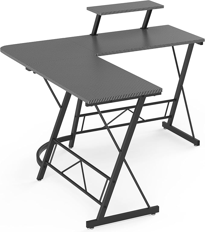 Mr IRONSTONE L Shaped Gaming Desk, Computer Corner Desk Carbon Fiber Surface for Home Office, Writing Study Desk with Laptop Stand, Easy to Assemble, Carbon Fiber, 51 Inch - LeafyLoom