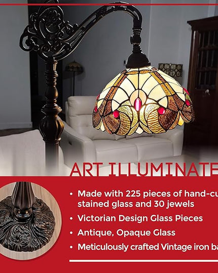 Amora Tiffany Style Floor Lamp Arched Vintage Antique 62" Tall Stained Glass Brown Red Tan Traditional Light Decor Bedroom Living Room Reading Gift AM344FL12 Lighting - LeafyLoom