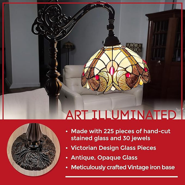 Amora Tiffany Style Floor Lamp Arched Vintage Antique 62" Tall Stained Glass Brown Red Tan Traditional Light Decor Bedroom Living Room Reading Gift AM344FL12 Lighting - LeafyLoom