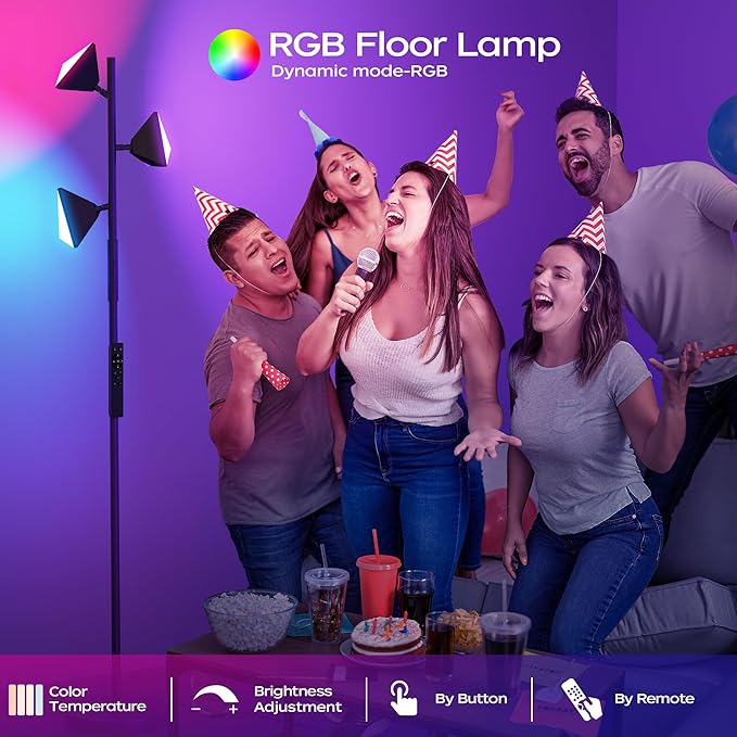RGBCW Floor Lamp, 36W Color Changing LED Tree Floor Lamp, Stepless Dimmable Tall Standing Lamp with Remote & Touch Control, 2700K-6500K Modern Floor Lamps for Living Room, Bedroom, Gaming Room,Office - LeafyLoom