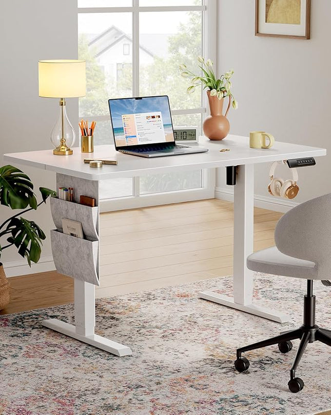 Marsail Standing Desk,Home Office Adjustable Heights Desk,Stand Up Desk,63x24 Inches Desktop Sit Stand Gaming Computer Desk for Study,Writing with 4 Memory Presets,Headphone Hook,Cable Organizer,White - LeafyLoom