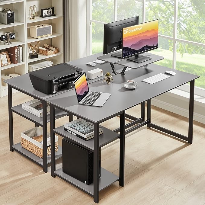 GreenForest Computer Desk with Monitor Stand,47 inch Home Office Desk with Reversible Storage Shelves,Modern Writing Desk Study PC Laptop Work Table,Grey - LeafyLoom