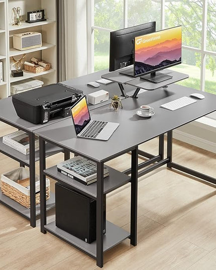 GreenForest Computer Home Office Desk with Monitor Stand and Reversible Storage Shelves,55 inch Modern Simple Writing Study PC Work Table,Grey - LeafyLoom