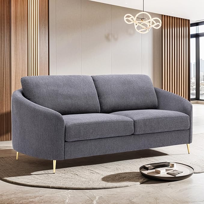 Living Room Furniture Sets, Sofa Couch Modern with Scooped Armrest/legs, Upholstered Linen 3-seat, Loveseat and Armchair with Removable Cushions for Bedroom, Apartment, Grey-v97 - LeafyLoom