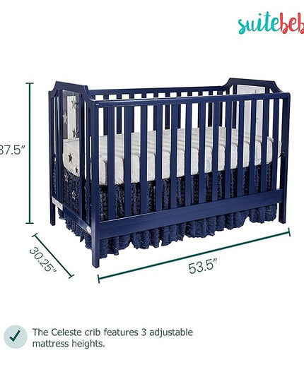 Suite Bebe Celeste 3 in 1 Convertible Island Crib Wood and Acrylic, Navy Blue - LeafyLoom