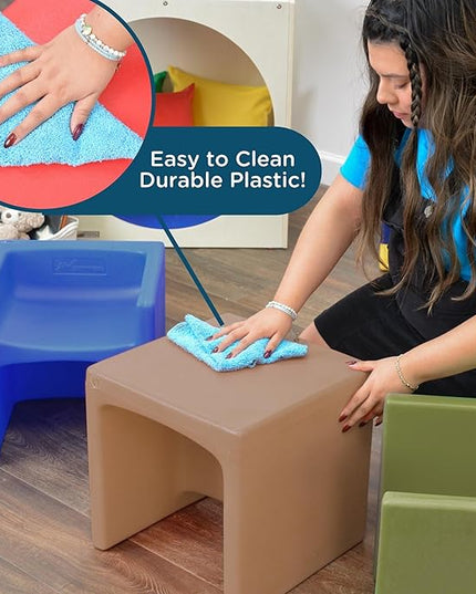 Children's Factory Woodland Set of 4 Cube Chairs - LeafyLoom