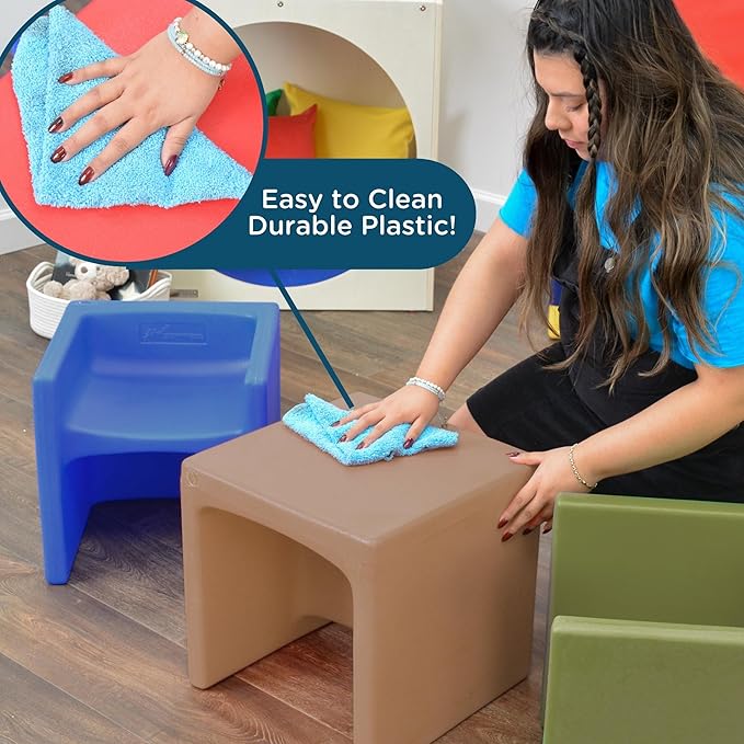 Children's Factory Woodland Set of 4 Cube Chairs - LeafyLoom