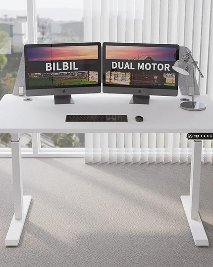 Dual Motor Standing Desk Frame, Electric Adjustable Stand Up Desk Base Workstation for Home and Office, Adjustable Desk Legs for 48'' to 70'' Desk Tops (White Frame only) - LeafyLoom