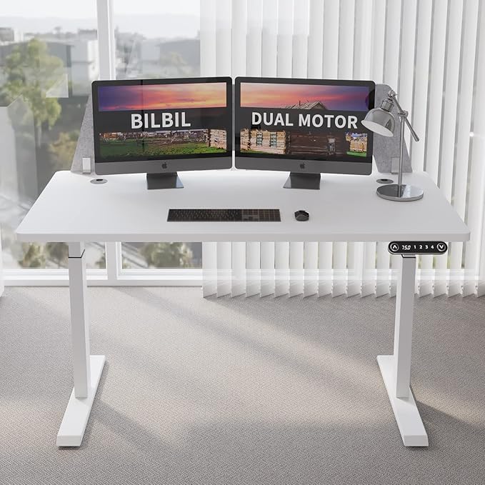 Dual Motor Standing Desk Frame, Electric Adjustable Stand Up Desk Base Workstation for Home and Office, Adjustable Desk Legs for 48'' to 70'' Desk Tops (White Frame only) - LeafyLoom