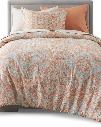 Comfort Spaces Bed in A Bag - Trendy Casual Design Cozy Comforter with Complete Sheet Set with Side Pocket, All Season Cover, Matching Shams, Twin(66"x90"), Gloria, Damask Coral 6 Piece - LeafyLoom