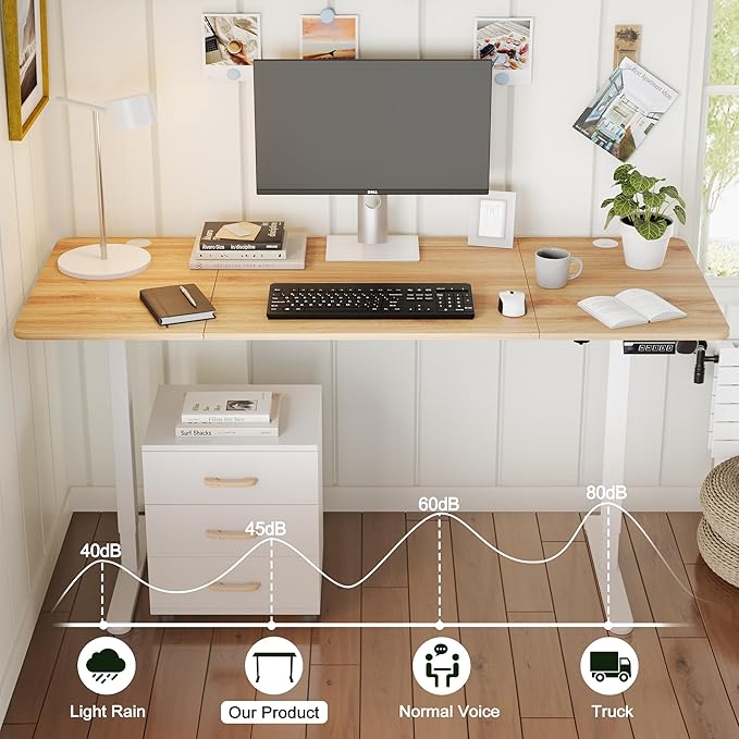 Monomi Electric Standing Desk, 71 x 31.5 inches Height Adjustable Desk, Ergonomic Home Office Sit Stand Up Desk with Memory Preset Controller (Natural Top/White Frame) - LeafyLoom
