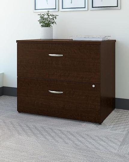 Bush Business Furniture Series C 2 Drawer Lateral File Cabinet, Locking Document Storage for Home or Professional Office, Mocha Cherry - LeafyLoom