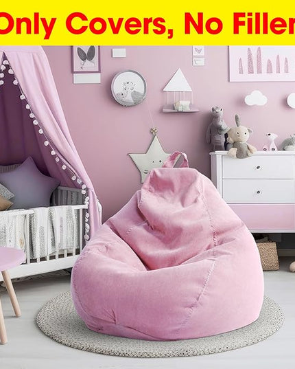 2 Pcs Bean Bag Cover Stuffed Animal Storage Bean Bag Chair Cover Soft Corduroy Stuffed Animal Bean Bag Storage for Kids Adults Indoor Bedroom Organizing Plush Toys(Pink, 100L) - LeafyLoom