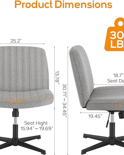 Criss Cross Chair, Cross Legged Office Chair, Wide Comfty Desk Chair, No Wheels Armless Computer Task Chair, Swivel Vanity Home Chair, Height Adjustable - LeafyLoom