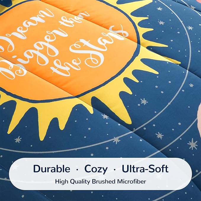 SLEEP ZONE Kids 7-Piece Soft Lightweight Bed in a Bag for Boys, Include Comforter, Flat Sheet, Fitted Sheet, Pillow sham, Pillowcase, Down Alternative Comforter Set(Solar System, Full/Queen) - LeafyLoom