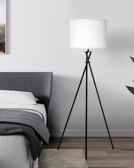 Modern Floor Lamps, 61" Tripod Floor Lamp, Mid Century Lamp with Simple Design, Lamps for Living Room, Bedroom, Office,Tall Standing Lamp with Rocker Swtich, Black White- without Bulb - LeafyLoom