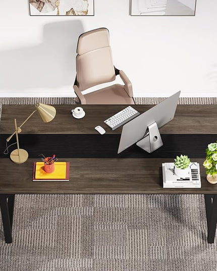 63 Inch Large Executive Office Desk, Simple Computer Workstation with 31.5 inch Extra Wide Desktop for Home Office - LeafyLoom