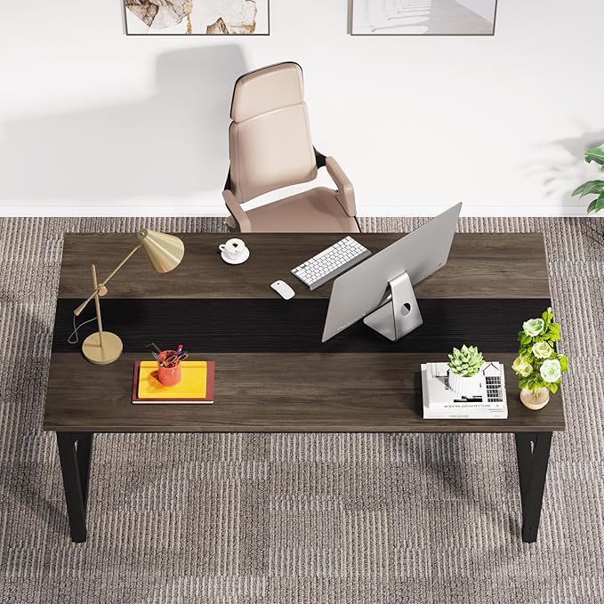 63 Inch Large Executive Office Desk, Simple Computer Workstation with 31.5 inch Extra Wide Desktop for Home Office - LeafyLoom