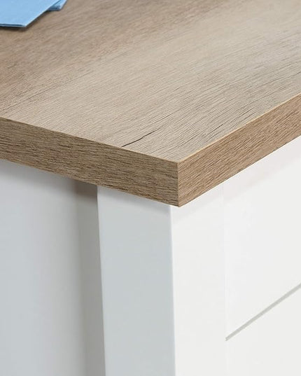 Sauder Cottage Road L-Desk, L: 65.12" x W: 58.66" x H: 29.76", Soft White Finish - LeafyLoom