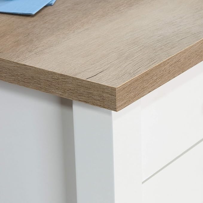Sauder Cottage Road L-Desk, L: 65.12" x W: 58.66" x H: 29.76", Soft White Finish - LeafyLoom