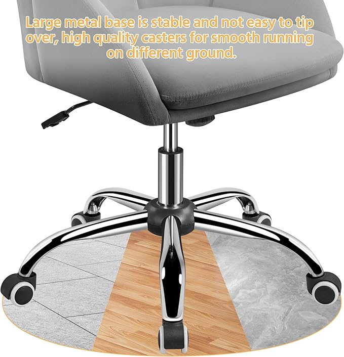 Yaheetech Cute Velvet Desk Chair for Home Office, Makeup Vanity Chair with Armrests for Bedroom Modern Swivel Rolling Chair for Women Dark Gray - LeafyLoom