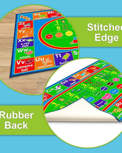ABC Alphabet Colors Shapes Numbers, Non Slip Kids Educational Rug Carpet for Boy & Girl, Fun Learning Classroom Playroom Bedroom, Playtime Activity Mat for Toddler Play Area Baby Playtime Activity - LeafyLoom