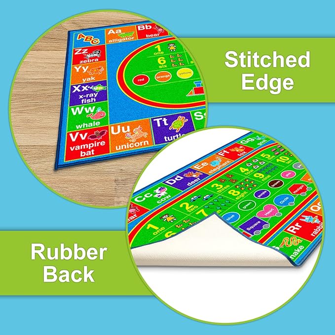 ABC Alphabet Colors Shapes Numbers, Non Slip Kids Educational Rug Carpet for Boy & Girl, Fun Learning Classroom Playroom Bedroom, Playtime Activity Mat for Toddler Play Area Baby Playtime Activity - LeafyLoom