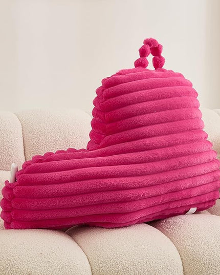 WERDIM Reading Pillow for Sitting in Bed, Faux Fur Back Pillow for Bed Rest, Bed Chair Pillow with Arms and Pockets(Large, Hot Pink) - LeafyLoom