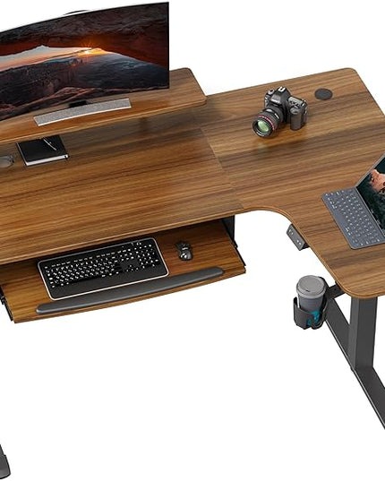 EUREKA ERGONOMIC Standing Desk Electric Adjustable Height (61"x43") Computer Desk with Keyboard Tray Sit Stand Desk L Shaped Desk for Work/Home Office,Dual Motor,Memory Presets,2 USB/RGB,Walnut/Right - LeafyLoom