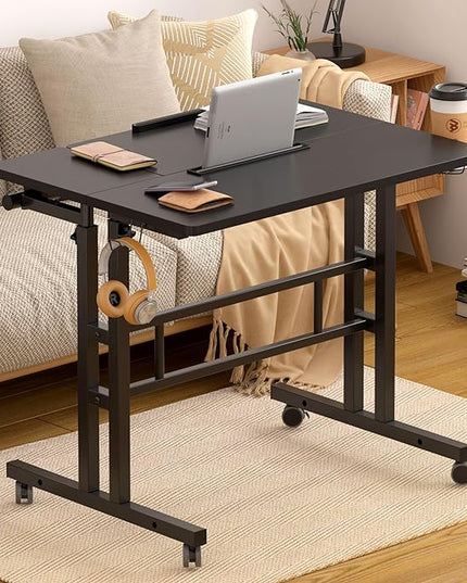 SDHYL 31.5 inches Movable Laptop Desk with Mouse Board Adjustable Height and Angle Anti-Slip Workstation Home Office Desk with Tablet Slot Portable Student Desk, Black - LeafyLoom