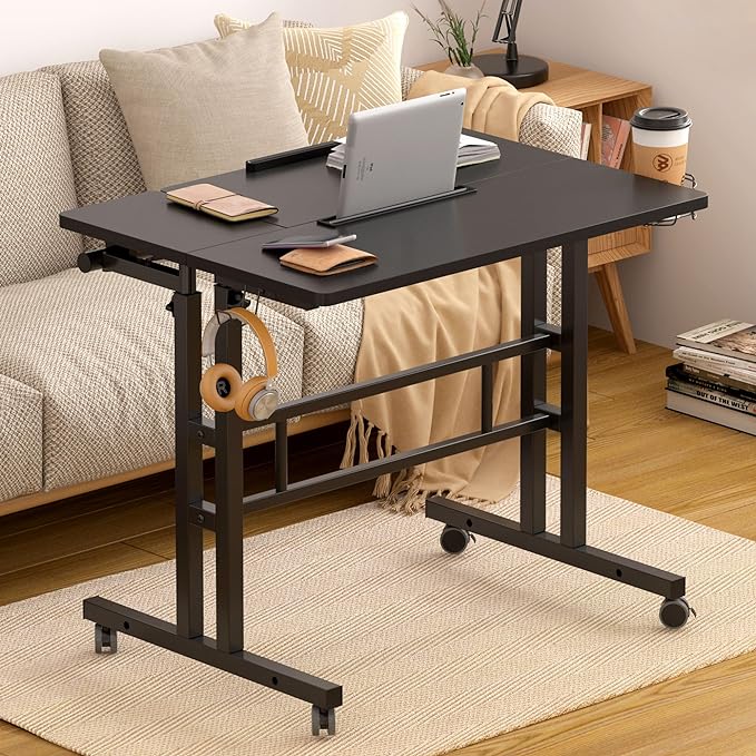 SDHYL 31.5 inches Movable Laptop Desk with Mouse Board Adjustable Height and Angle Anti-Slip Workstation Home Office Desk with Tablet Slot Portable Student Desk, Black - LeafyLoom