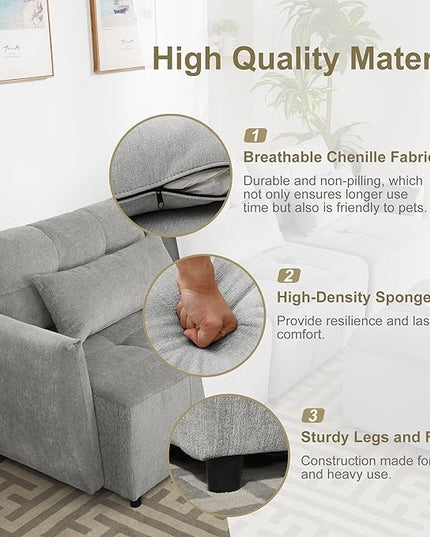 113.3" L-Shaped Sectional 3-Seat Sofa, Convertiblet Chenille Upholstered Couch with Movable Ottoman and two USB Ports for Apartment, Living Room, Bedroom, 113.3 Inch, Gray - LeafyLoom