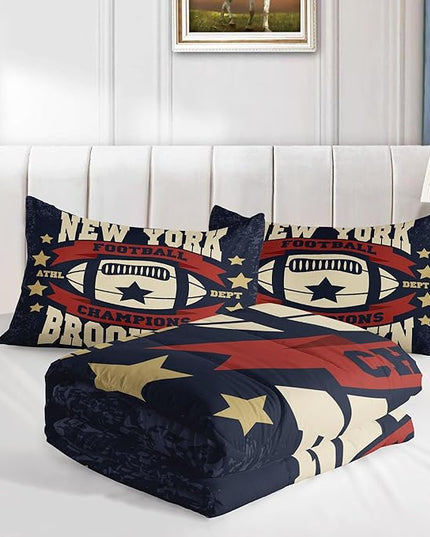 Datura home Football Comforter Sets for Boys Kids,Red Blue Theme Beige Football Championship,Duvet 3Pcs in Quilt Sets with 1 Comforter and 2 Pillowcases All Season(Red Queen) - LeafyLoom