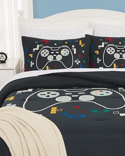 KALEIDOSPACE Gamer Bedding Sets for Boys Girls, Glow in The Dark 7 Piece Bed in a Bag Full, Ultra Soft Microfiber Kids Bedding for All Season (76"X86") - LeafyLoom