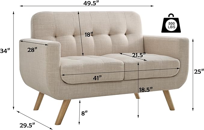 ROSEVERA Elena Contemporary Accent Armchair with Linen Upholstery Living Room Furniture, Beige - LeafyLoom