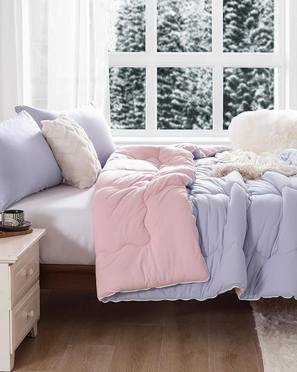COTTEBED Reversible Ultra-Soft Warm King Size Comforter Set, California Cal King Down Comforter Cozy Fully Breathable Bedding 1 Down Alternative Quilt and 2 Pillowsham Winter Pink and Purple - LeafyLoom
