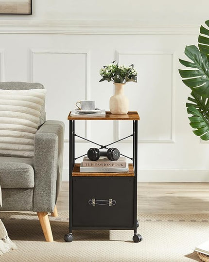 VECELO File Cabinet, Rolling Printer Stand with Large Fabric Drawer, Storage Cabinet Fits Letter Size, Ideal for Small Spaces, Apartments and Bedroom, Easy to Install, Brown+Black,2 Set - LeafyLoom