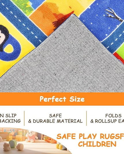 HEBE Kids Play Rug 3'4"x5' ABC Alphabet Numbers Shapes Educational Kid Area Rug Washable Baby Crawling Mat Non Slip Kid Play Mat Carpet for Girl Boy Bedroom Playroom - LeafyLoom
