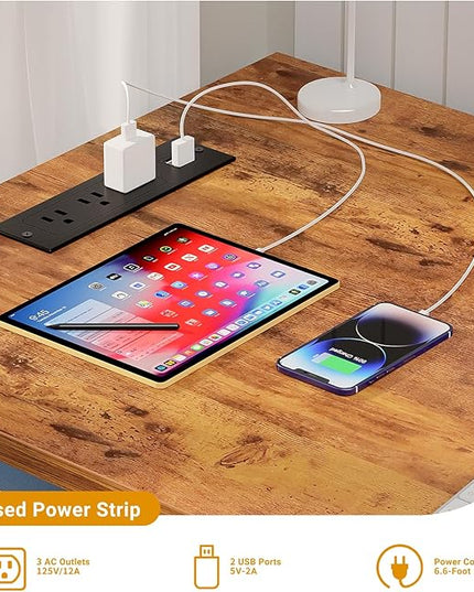 47 Inch Computer Desk with Magic Power Outlets, Modern Office Desk with USB Charging Ports, Sturdy Writing Table, Simple Laptop PC Gaming Desk for Bedroom Workstation, Rustic Brown, 2 Pack - LeafyLoom
