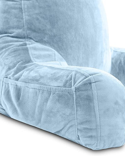 Husband Pillow XXL Cover Only Sky Blue, Cozy Microfiber Bed Rest Pillow Cover with Arms - Array of Colors - Generous Side and Back Pockets for Your Favorite Comfy Reading Pillow - LeafyLoom