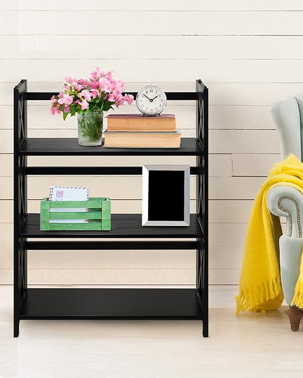 Casual Home Montego 3-Shelf Folding Bookcase, Black - LeafyLoom