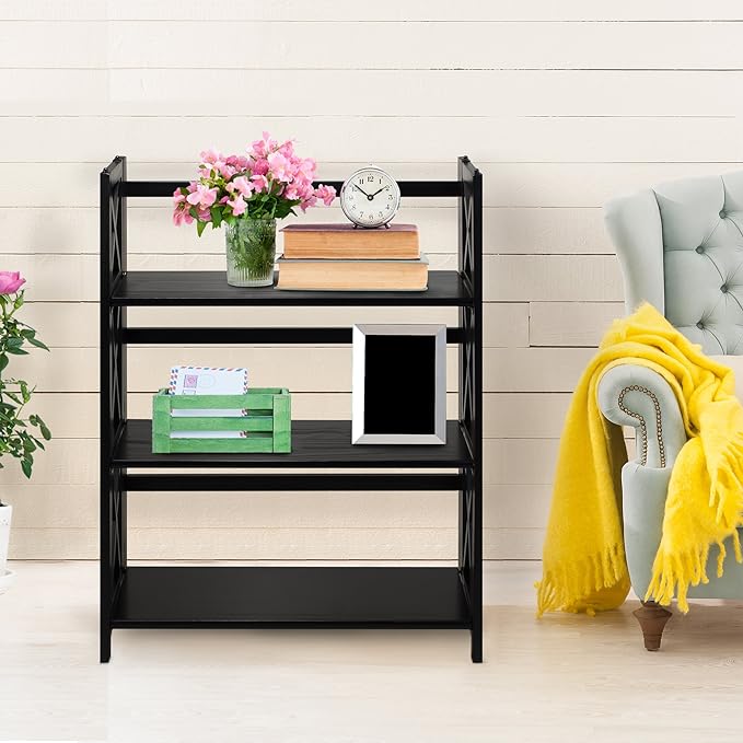 Casual Home Montego 3-Shelf Folding Bookcase, Black - LeafyLoom
