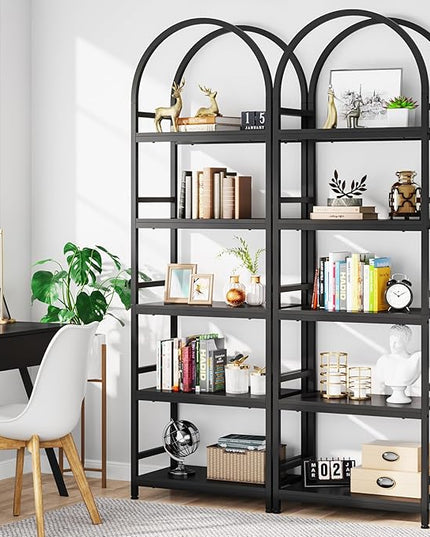 Tribesigns 5-Tier Open Bookshelf Set of 2, 74.4" Wood Bookcase Storage Shelves with Metal Frame, Freestanding Display Rack Tall Shelving Unit for Office, Bedroom, Living Room (Black, 2PCS) - LeafyLoom