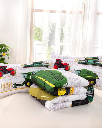 CVHOUSE Bedding Set for Boys, Tractor Comforter Twin, Cartoon Truck Quilt Set with 1 Comforter and 2 Pillow Cases- 3 Piece - LeafyLoom