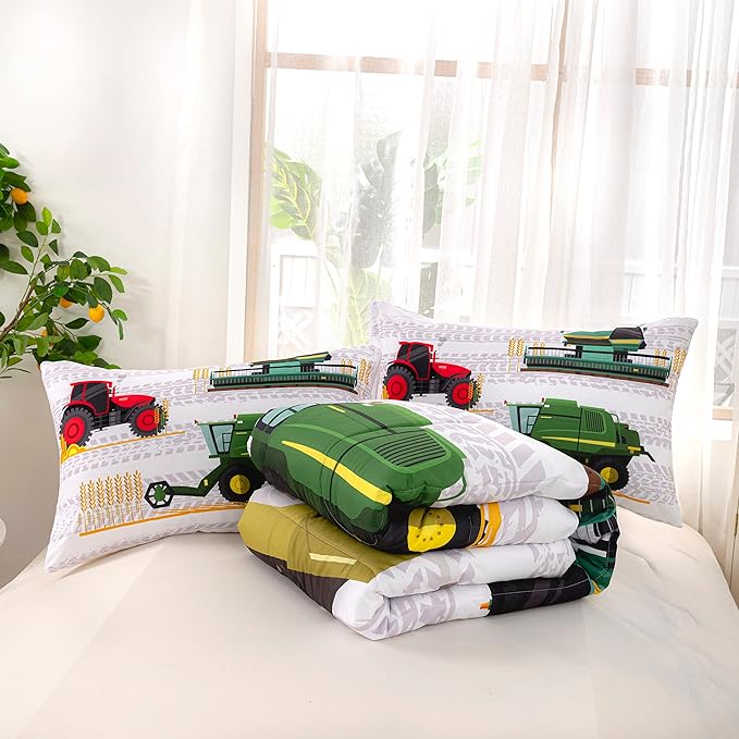 CVHOUSE Tractor Bedding Sets for Boys,Excavators Comforter King,Boys Cartoon Truck Comforter Set,Trucks Tractors Cars Quilt Set with 1 Comforter and 2 Pillow Cases- 3 Piece - LeafyLoom