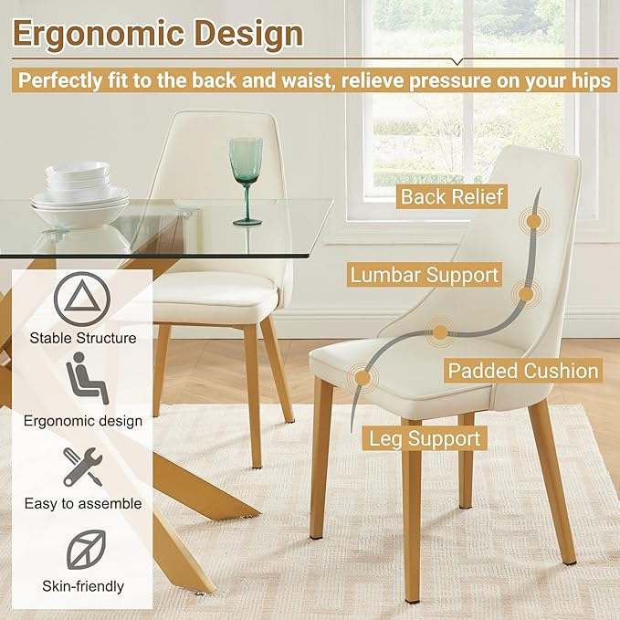 Dining Chairs Set of 2, Modern and Minimalist Leisure Backrest Velvet Chairs. Leisure Upholstered Velvet Dining Chair with Gold Metal Chromed Legs - LeafyLoom