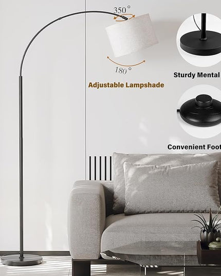 SUNMORY Arc Floor Lamp with 3 Color Temperature,Modern Floor Lamp with 9w A19 LED Bulb,75″Height Tall Lamp for Living Room with Hanging Drum Shade and Weighted Base.Arched Standing Lamp for Bedroom - LeafyLoom