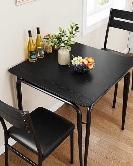Dining Table for 2, Small Table and Chairs Set of 2, Square Dinette Set for 2, Dinner Table Set, 3 Piece Kitchen & Dining Room Sets for Small Space, Apartment (Black, Dining Table with 2 Chairs) - LeafyLoom