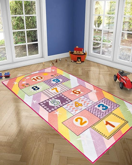 Booooom Jackson Hop and Count Hopscotch Kid Rug,40''x70'' kids Carpet Rugs for3, 4, 5, 6, and 7 Year Olds,Rainbow Rug for Girls Bedroom and kids playroom, Floor Mat Suitable for indoor and outdoor - LeafyLoom